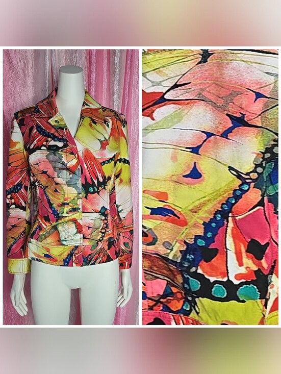 Chico's Jackets & Blazers - Chico's Colorful Floral Watercolor Artsy Lined Cropped Jacket Size XS 0/4